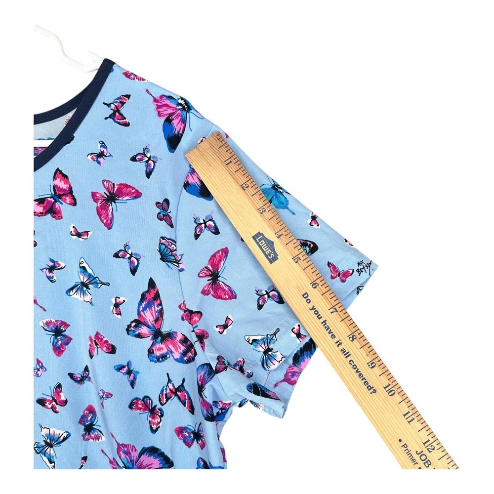 Betsey Johnson Light Blue Butterfly Print Short Sleeve Top - Picture 10 of 14